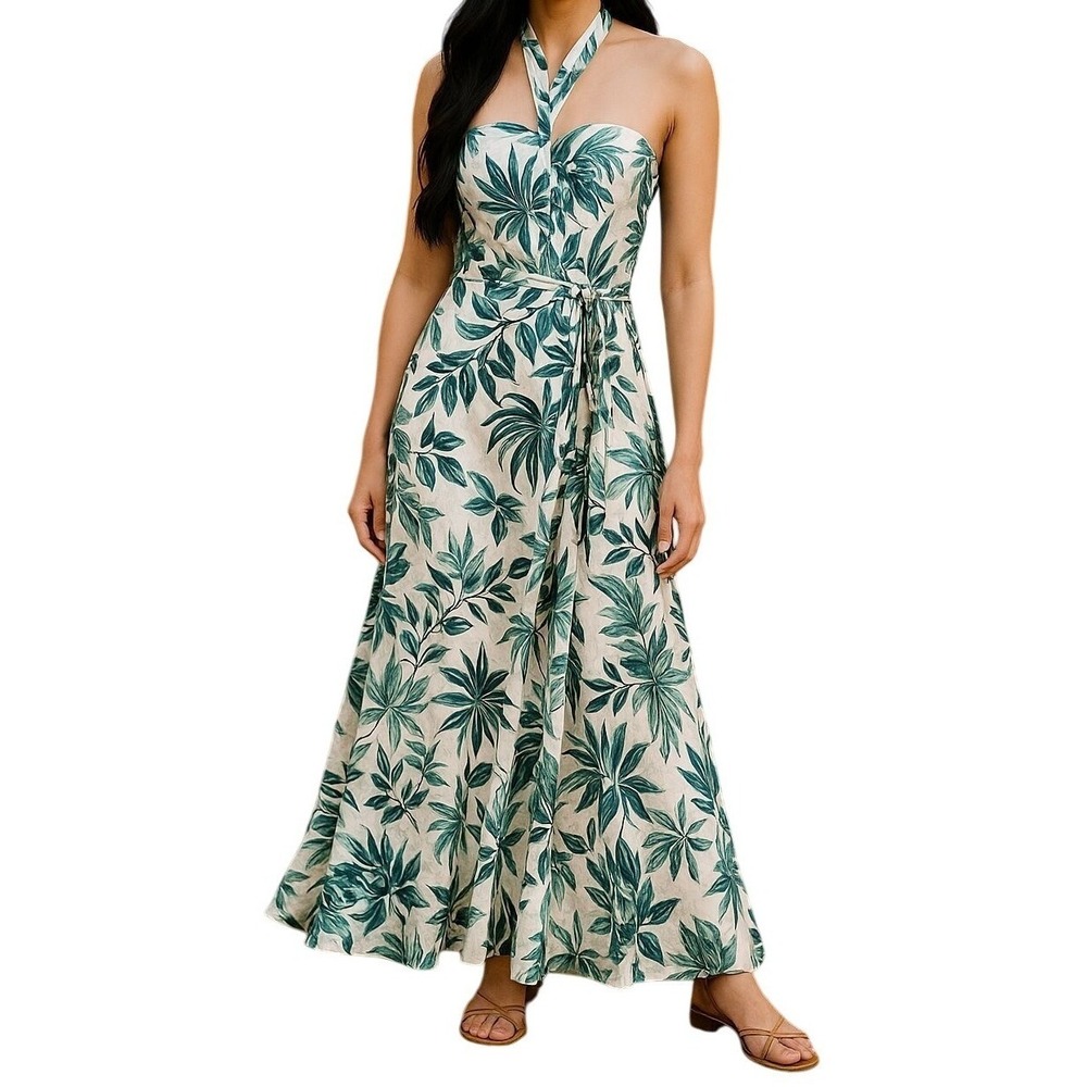 Lulus Floral Maxi Dress XS White Halter Flowy Boho Beach Summer